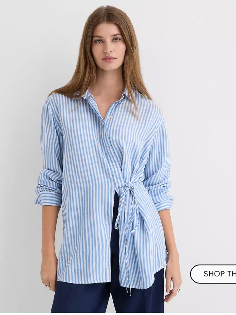 LOFT Striped Asymmetrical Side Tie Tunic Shirt